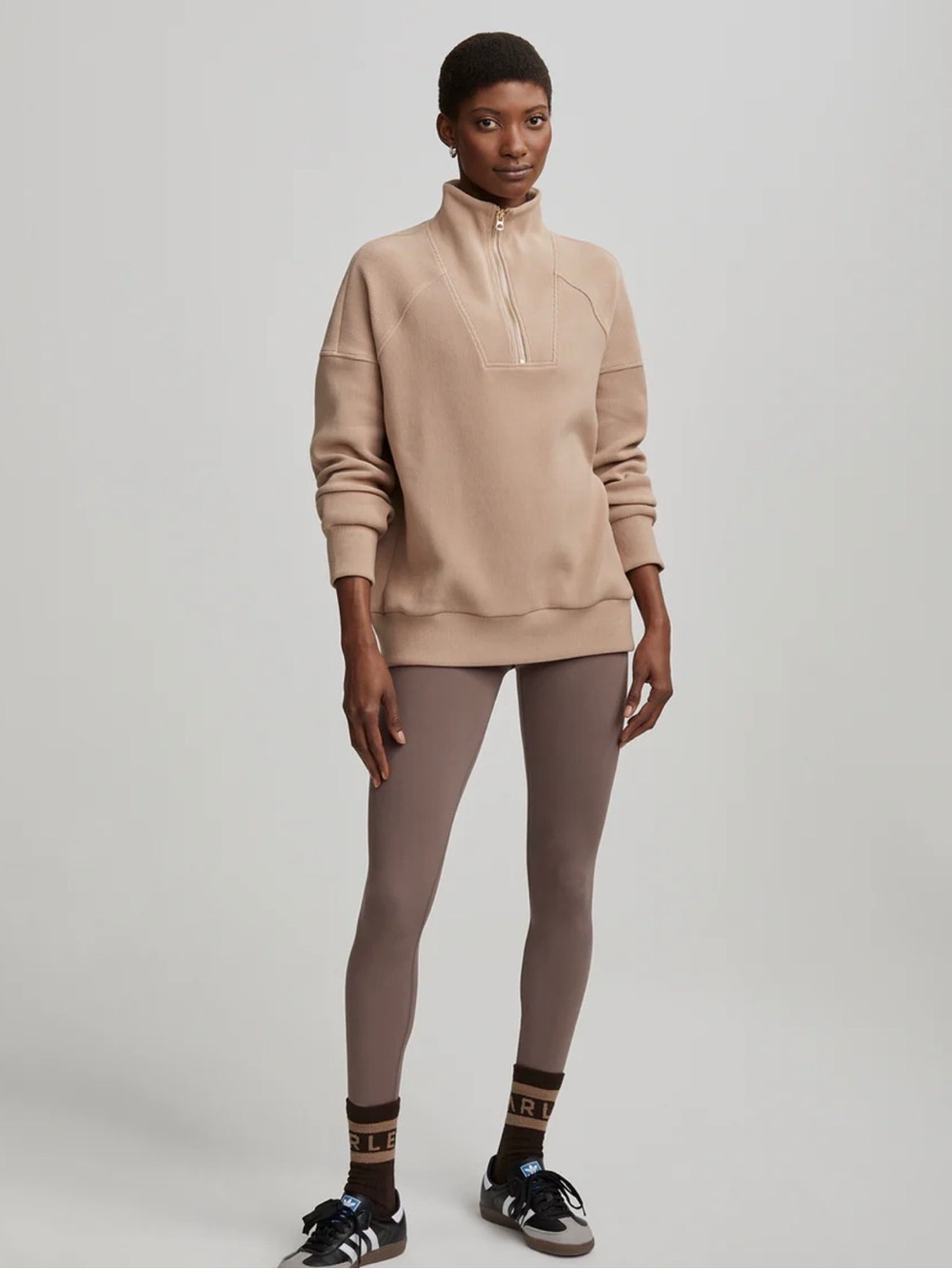 Varley Rhea Half-Zip Sweatshirt in Sold Out Color Stucco